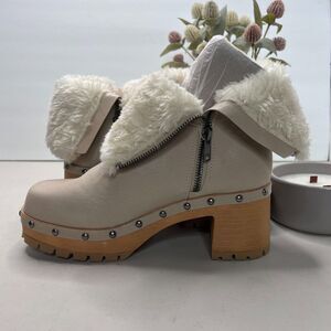 Mia Sassie Faux Fur Leather Ankle Boot Side Zip Beige MH2015SF Women 7M NWOB